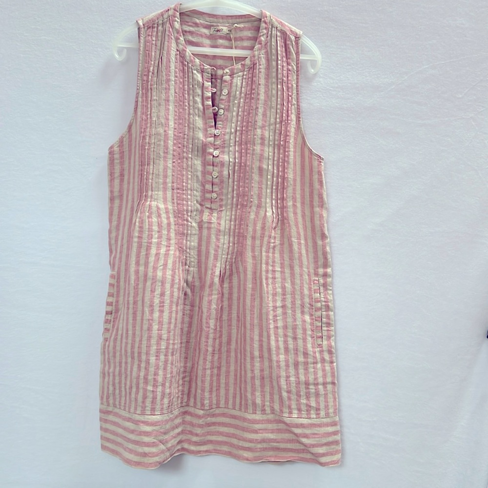 Faherty Isha linen dress pink and natural striped